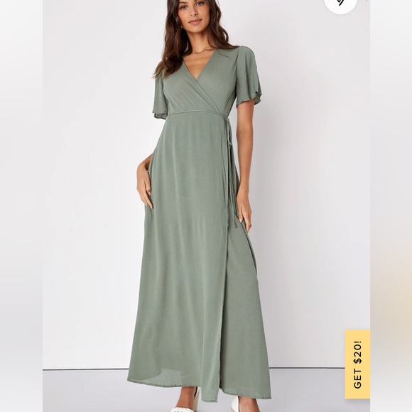 Lulus Much Obliged Washed Olive Green Wrap Maxi Dress - Picture 5 of 6